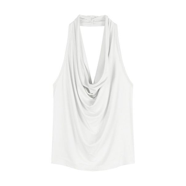Elegant Blue Halter Neck Women's Camisole Sexy Slim Fit Sleeveless Backless Top for Summer Wear Alone_ecoleips.com