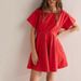 2025 Women's Square Neck Sleeved Fashionable Short Skirt Button Casual Dress_ecoleips.com