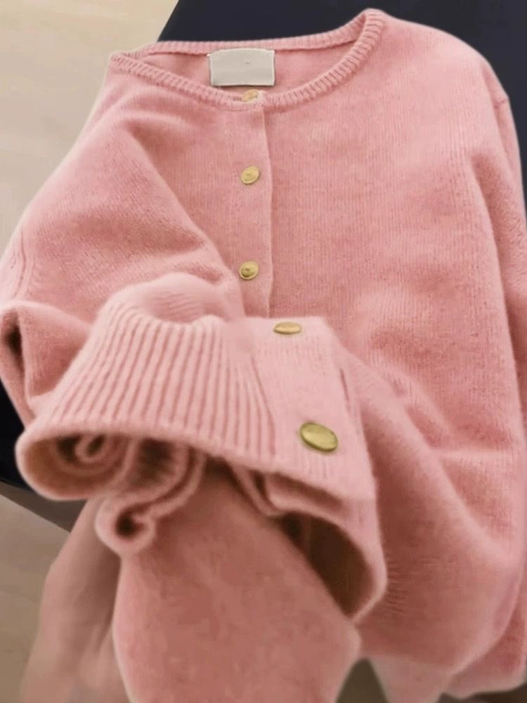 Pink Knitted Cardigan Women's Soft Glutinous Milk Fufu Lazy Sweater Jacket Autumn Winter New High Quality Guangzhou Thirteen Hong_ecoleips.com