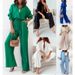 Women's Clothing Autumn And Winter New Loose Elastic Wrinkled Long Sleeved Shirt Wide Leg Pants Casual Suit Female 2 Piece Set_ecoleips.com