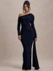 Mozision Skew Collar Long Sleeve Sexy Maxi Dress For Women Gown Fashion Backless Draped Ruched Bodycon Club Long Dress Elegant_ecoleips.com