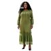 Plus Size African Style Women's Dress Floral Sleeve 3D Flower Decoration Pleated Beaded Design New_ecoleips.com