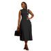 Elegant Temperament European American Waist Stand Collar Sleeveless Button Decoration Dress S10993_ecoleips.com