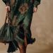 Vintage Silhouette Print Flowy Maxi Dress – Boho Green Fringe Dress With Bell Sleeves, Polyester Retro Dress For Women (S-Xxl)_ecoleips.com