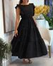 Women's Clothing New Black Full Body Flash Hot Diamond Small Flying Sleeve Waist Ruffle Long Skirt_ecoleips.com