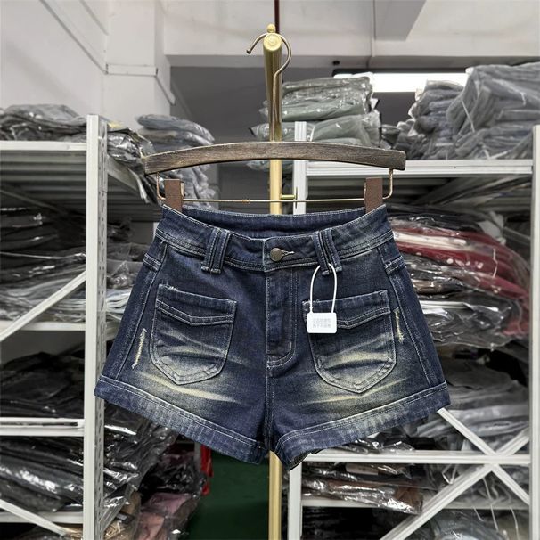 High Waisted Rolled Up Denim Shorts For Women Summer Retro Style Slimming Wide Leg A-Line Hot Girl Pants_ecoleips.com