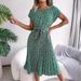 2024 European And American Style Independent Platform Cross-border Printed Casual Tie-waist Short-sleeve Floral Pleated_ecoleips.com