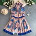 French Court-Style Vintage Floral Dress – Puff Sleeves, Button-Down Front, Wrap Waist With Ties, Pleated Maxi Dress For Women, Elegant & Timeless_ecoleips.com