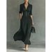 New Autumn Cross-border Women's Fashion: European American Best-selling Solid Color A-line Dress With Pleated Waist And_ecoleips.com