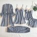 Silky-Touch Sleepwear Set – Women’s Lace Trim Chemise & Lounge Pajamas (5-Piece, M-3XL)_ecoleips.com