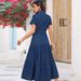 Women's Denim Collared Cardigan Slim Waist Long Dress Short Sleeved_ecoleips.com