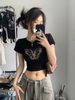 Women's American Retro Black Off-Shoulder Short Sleeve T-Shirt French Style Cinched Waist Top Sweet And Spicy Summer Dopamine Inducing Outfit_ecoleips.com