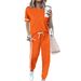 Women's Casual Two-Piece Set: Short Sleeve Tee With Stripe Accents & Drawstring Jogger Pants, Relaxed Fit Loungewear Outfit_ecoleips.com