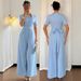 Elegant Blue Slanted Neck Belted Slim Fit Jumpsuit For Women Spring And Summer American Style_ecoleips.com