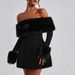 Women's Clothing New Plush Off Shoulder Noble Temperament Dress Elegant Fashion High Waist Mini Dress Evening Wear_ecoleips.com