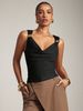 Summer Women's Slim Fit Ruffled Neck Vest Metal Buckle Style Top Sleeveless Side Pleats_ecoleips.com