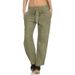 Women's Linen Cotton Blend Trousers Solid Color Casual Pants With Adjustable Waist Belt Comfort Fit Relaxed Wide Leg_ecoleips.com