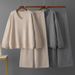 European American Style Women's Solid Color V Neck Fashion Set High Waisted Loose Casual Sweater Two Piece Autumn Winter Outfit_ecoleips.com