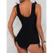 "Deep V-Cut One-Piece Swimsuit With Detachable Bikini Bottom – Sexy Monokini & Bikini Set For Beach & Pool_ecoleips.com