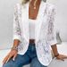 Women's Clothing Solid Color Lace Shirt Jacket Spring Summer Fashion Elegant England Style Regular Fit Blouse_ecoleips.com