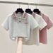 Women's Stylish Color Block Plaid Polo Collar Top With Bow Tie Wide Leg Jeans Set Short Sleeved Suit_ecoleips.com