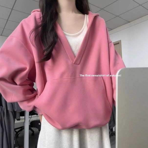 Fashionable, Age-reducing, High-end, Super Stylish Top Milky Yellow With A Half-zip Hooded Pullover Sweatshirt For Women_ecoleips.com