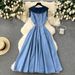 Large Lapel Sleeveless Vest Dress Female Scheming Hollow Exposed Waist Slim Long Retro Denim Dress_ecoleips.com