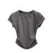 Summer Women's Slim Fit T-Shirt Pure Desire Short Sleeve Pullover Top Solid Color Waist Design For Hot Girls_ecoleips.com