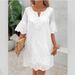 Women's Clothing Hollow Embroidery Fashion Casual Lace V Neck Five Point Sleeve Dress_ecoleips.com