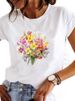 European And American Cross-border Foreign Trade Women's Floral Plant Print Round-neck Short-sleeve T-shirt Top_ecoleips.com