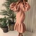 Women's Clothing Large Size Women's Fashion Solid Color V Neck Bubble Long Sleeved Mermaid Skirt Dress_ecoleips.com