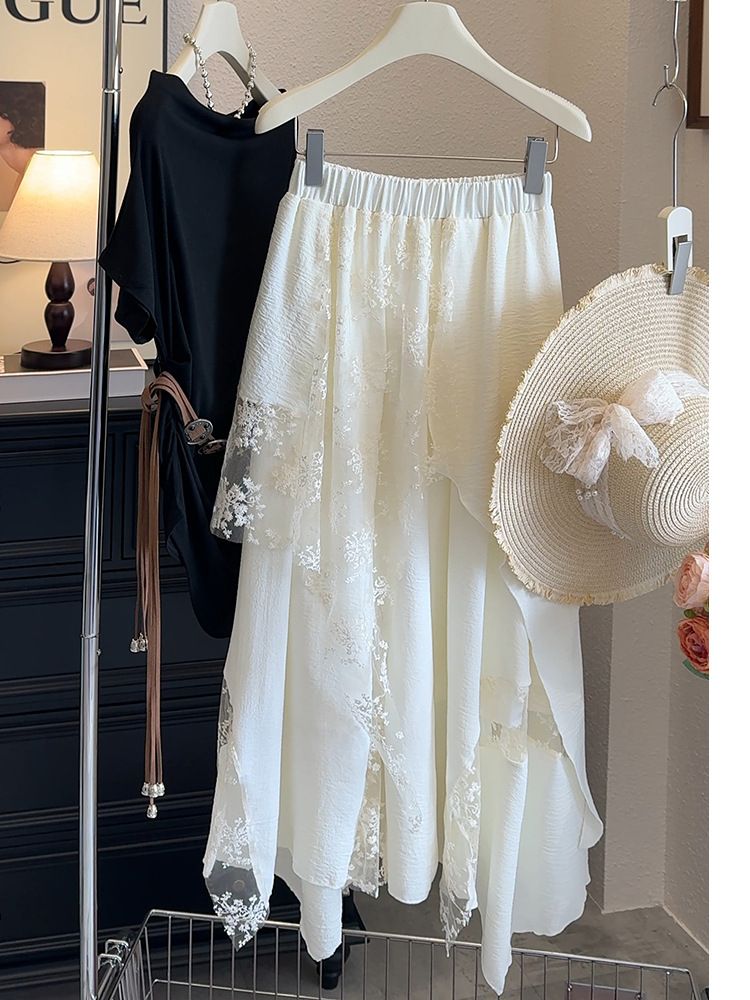 Heavy Industry Lace Mesh Skirt Spring And Summer New Big Pendulum A-character Design Long Skirt_ecoleips.com