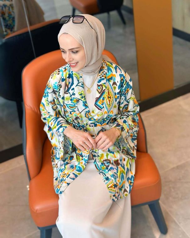 Middle Eastern Arab Women's Printed Long Sleeved Shirt Cardigan Casual Kimono Coat Fashion Muslim Clothing_ecoleips.com