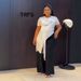 Summer New Style Women's T-Shirt Set Irregular round Neck Short Sleeve Tassel Decoration Printed Letters Paired with Black Straight Leg Pants_ecoleips.com