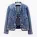 Women's Stretch Denim Jacket With Chinese Embroidery - Slim Fit Short Casual Spring Autumn Vintage Coat_ecoleips.com