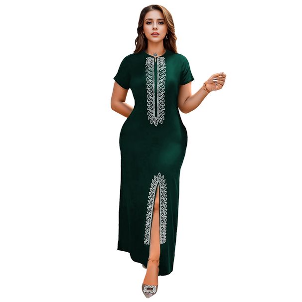 Fashion Women's Clothing Hot Diamond Arm Wrapped Slit Elegant Slim Dress_ecoleips.com