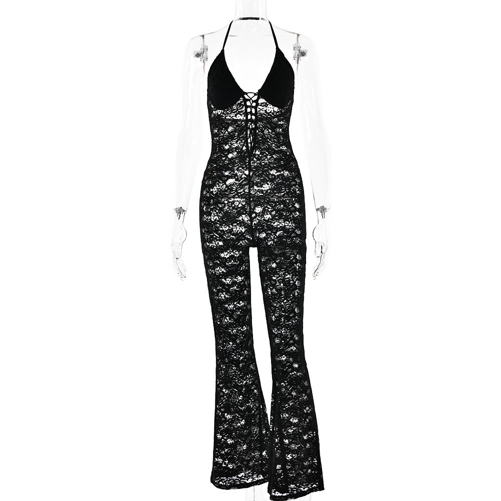 Women's Clothing Spring New Sexy Fashion Hollow Lace Perspective Backless Halter Neck Slim Fit Jumpsuit Trousers Women Summer_ecoleips.com