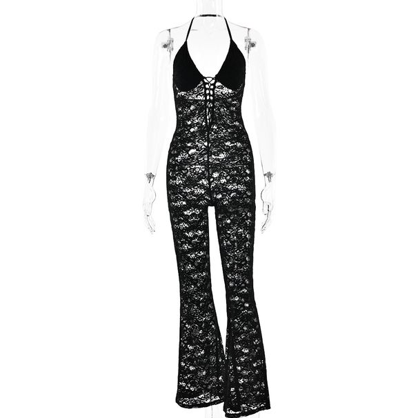 Women's Clothing Spring New Sexy Fashion Hollow Lace Perspective Backless Halter Neck Slim Fit Jumpsuit Trousers Women Summer_ecoleips.com