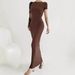 Women's Slim Fit Long Dress European American Style Figure Flattering Summer Sexy Elegant Round Neck Short Sleeves_ecoleips.com