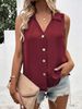 2023 European And American Cross-Border Summer New Women's Clothing Solid Color V-Neck Loose Chiffon Blouse Sleeveless_ecoleips.com