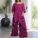 Plus Size Casual Lounge Set - Asymmetrical Top & Pleated Wide-Leg Pants, Polyester-Spandex Blend Two-Piece Outfit For Women (0XL-5XL)_ecoleips.com