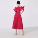 Women's Clothing Spring Style Beach Themed Maxi Dress Women's Off Shoulder Design Three Dimensional Floral Pattern Fitted Waist_ecoleips.com
