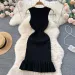 Summer Knitted Bodycon Sexy Dress 2026 O Neck Sleeveless Ruffled Party Sundress High Street Elastic Slim Short Dress_ecoleips.com