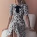 Talenza Floral Print Contrast A-Line Dress For Women Lace Up Lapel Short Sleeve Bodycon Summer Female Fashion Elegant Slim Dress_ecoleips.com