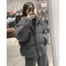 girl Korean Retro Gray Stand Collar Corduroy Loose Jacket Autumn And Winter Thickened Cotton Coat For Petite Women, Trendy_ecoleips.com