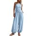 Summer New European American Cross-border Casual Simple Style Solid Color Sleeveless Vest And Loose High-waisted Long_ecoleips.com