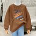 Women's Fashion Printed round Neck Fleece Lined Thick Pullover Sweatshirt Autumn/Winter Chic And Youthful Style 2023_ecoleips.com