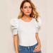 Women's Slim Fit Round Neck Blouse Lantern Sleeve Casual Elegant Fashion Top With Buttons Solid Color American Style For Spring/Autumn Summer_ecoleips.com