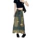 Raw Hem Distressed Denim For Women Spring New American Style High Waist Slimming Versatile Mid-Length A-Line Skirt_ecoleips.com