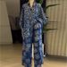 K Women's New Sweet And Fresh Printed V-neck Bat Sleeve High Waisted Straight Leg Pants Two-piece Set_ecoleips.com